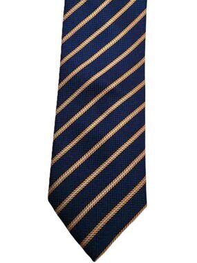 FIRENZE Italian Silk Tie Navy Blue Gold White Repp Stripe Made in Italy Men's